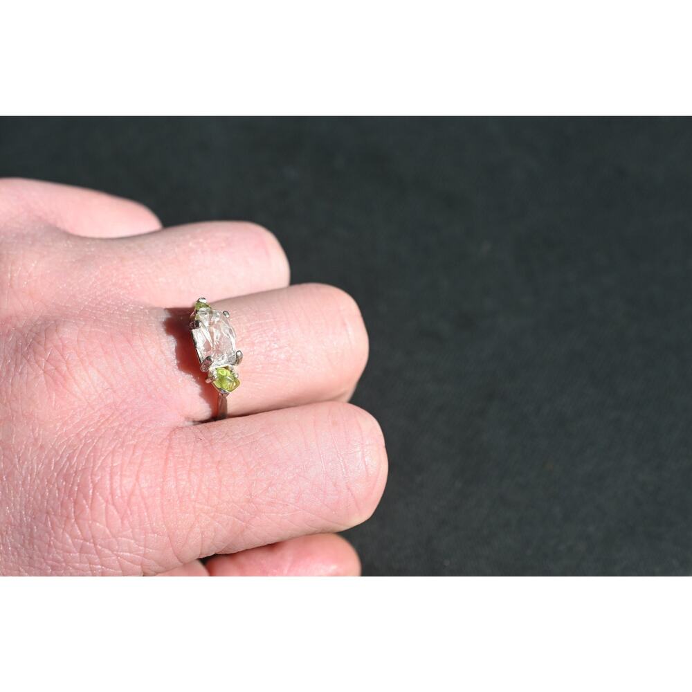 Peridot Ring, unique raw stone ring, natural gemstone ring, anniversary ring
